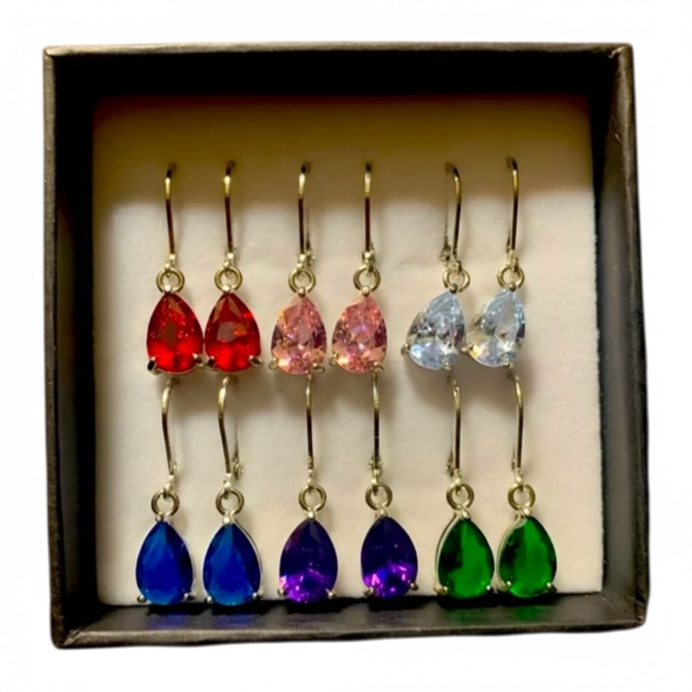 The Skyline Collection Cubic Zirconia Multi-Color Pear Teardrop Leverback Earrin